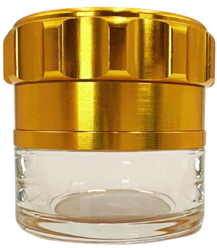 Spice Grinder, 2.5 Inch Herb Grinder with Attached Glass, Glass Offers More Storage Capacity, 3-Layer Design, Aluminium Alloy with Glass Base