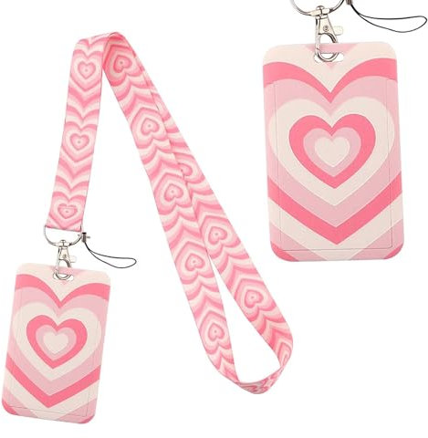 Dreamil Porta carte d'identità con cordino, porta badge retrattile con nastro, porta badge con 2 scomparti per carte di credito, per donne, insegnanti, studenti, rosa