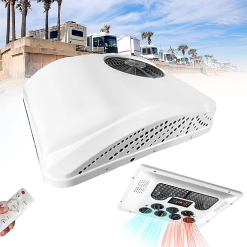 Cplsntaeam Aire Acondicionado en la azotea para vehículos recreativos con calefacción de 12V/24V/48V/220V/115V, Aire Acondicionado para Autocaravana, caravanas, Camiones, Tractores,12V
