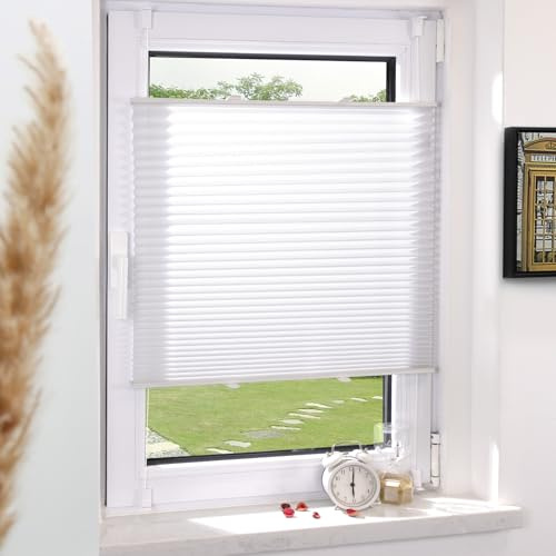 Grandekor Plissee Klemmfix ohne Bohren Weiß 75x130cm(BxH) | Lichtdurchlässig & Blickdicht Jalousie Faltrollo Sichtschutz und Sonnenschutz für Fenster & Tür einfache Montage
