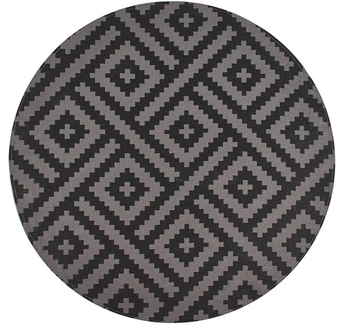 Outdoorteppich schwarz / grau 120 cm rund geometrisches Muster modern Ajmer