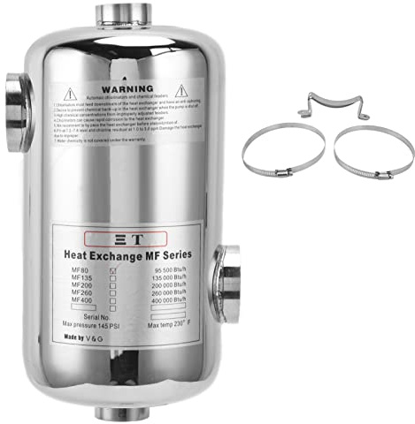 ZYLARUM 25KW Stainless Steel Pool Heat Exchanger | Thermostat Circulating Heating Equipment for Swimming Pools/Spas/Hot Tubs | Long - Lasting with Built - In Flow Restrictor