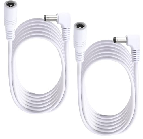 KUOQIY 2 PCS 1.5m 5.5x2.1 mm 24V 12V DC Power Extension Cable, Right Angle Male to Female Power Extension 22AWG, for CCTV Security Cameras, Router, White