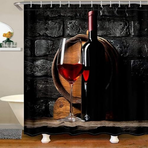 PUOJIEAT Duschvorhang 180x200 Wein, Duschvorhang Anti-schimmel Wein 3D Duschvorhänge Waschbar für Badezimmer Badewannen mit 12 Ringe 5406-FG