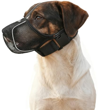 Dog Muzzle Large Breed, Mesh Breathable Reflective Adjustable Muzzle for Large Dogs, Soft Muzzles for Medium Dogs to Prevent Eating, Scavenging, Chewing, Biting, Licking, Black, L