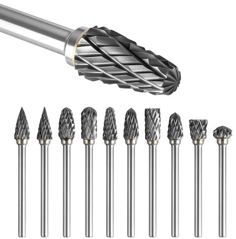 Lot de 10 tiges de fraisage en carbure de tungstène - Tige de 3 mm - Embouts de fraisage pour meulage, gravure et polissage - Tiges de fraisage avec double coupe pour fraiseuse, stylo de gravure et