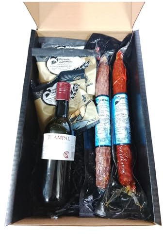 Cesta Gourmet Navidad a Elegir Chorizo y Salchichón Ibéricos + Vino Tinto Señorio de Orán + Pack 3 Picos de Pan | Caja Regalo Gourmet ((CAJA 1 - Con Vino))