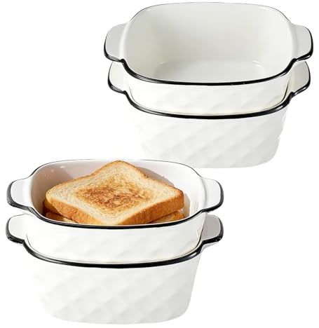 Xtrillogen 4PCS Small Ceramic Lasagne Enamel Pie Dish,5.7 Inch Square Individual Pie Dishes for the Oven,Small Baking Tray with Handles,Suitable for Casserole,Cake,Microwave and Oven Safe(Rhombus)