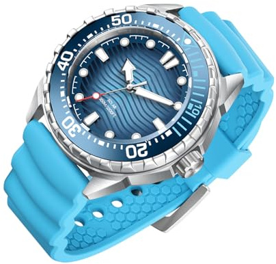Quarz-solarbetriebene Taucheruhr, Nachtleuchtend, 300 M Wasserdicht, für Männer und Frauen, Schnelle Beleuchtungstechnologie, Silikonarmband (Blue)