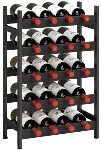 HOMCOM Wine Rack 5-Tier Freestanding Holder 20-Bottle Capacity Metal Frame | Shelving Storage Holder, Kitchen, Adjustable Feet, Black