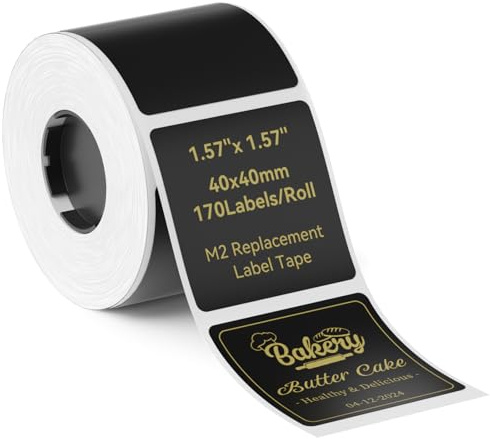 NIIMBOT M2/M3 Printer Labels, 40x40mm (1.57x1.57), Black, 170pc/Roll | Waterproof and High-Temperature Resistant Sticky Labels, Long-Lasting Custom Stickers for Perfume Bottles and Essential Oils