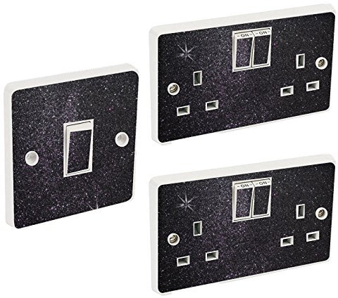 Black Glitter Wall Lighting Socket Switch Cover Sticker Skin Round Edge Peel and Paste Light Covers Decorative Plates Glitter Kids Stickers Nursery Electric