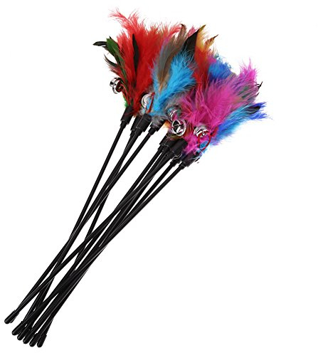 Domybest Jouet Interactif pour Chat - Bâton Coloré avec Plumes et Cloches - Lot de 5 Couleurs Aléatoires