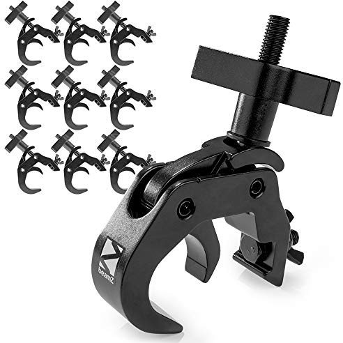 BeamZ BC50B-250T Quick Clamp Stage Lighting Clamps - Set of 10 Heavy-Duty Slimline Aluminium DJ Truss Mounting Couplers, 48-51mm, Load Capacity 250kg - Black Finish
