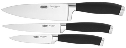Stellar James Martin Kitchen Knife Set Block Carbon Stainless Steel, Razor Sharp Blades, Anti-Slip Handles (Set of 3 Cook's Knives)