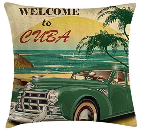 ABAKUHAUS Tropisch Kissenbezug, Kuba Beach Ocean Palm, Waschbar mit Reißverschluss Kissenhülle mit Farbfesten Klaren Farben Beidseitiger Druck, 60 x 60 cm, Gelb Senf