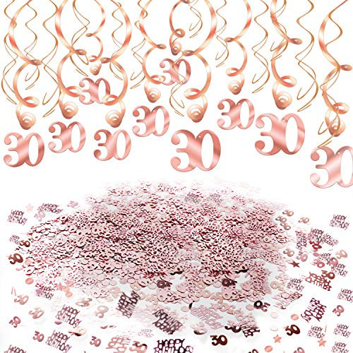 HOWAF Rose Gold 30. Geburtstagdeko für Frauen Mädchen, 30. Geburtstag Hängedeko Roségold Deckenhänger Spiral Girlanden und 30. Geburtstag Konfetti Tisch Deko für 30 Geburtstag Dekoration