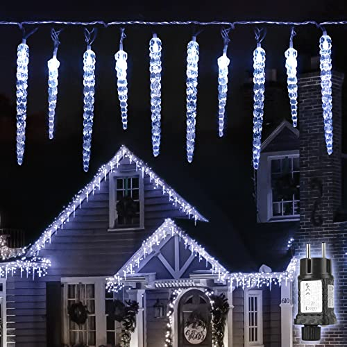 SALCAR LED Eiszapfen Lichterkette, 40 Weihnachtsbeleuchtung 10m (5m Eiszapfenlichterkette und 5m Kabel) Wasserdicht für Weihnachten Garten Außendeko, Kaltweiß, Leuchtend