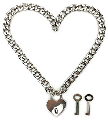 Succuba Padlock Necklace Chain Collar Choker with Two Keys and Box for Women, Men and Pet, Metal