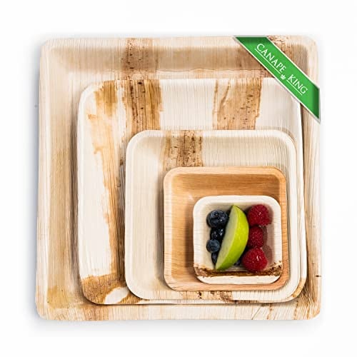 Canape King 25x Disposable Palm Leaf Plates Square - Eco-Friendly Biodegradable Compostable 100% Natural Dinner Plates - Perfect Disposable Tableware for Parties, BBQ, Picnic, Wedding (16cm)