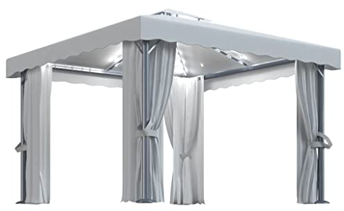 vidaXL Pavillon mit Vorhängen LED Lichterketten Gartenzelt Partyzelt Festzelt Gartenpavillon Bierzelt Garten Zelt Outdoor Terrasse 3x3m Cremeweiß