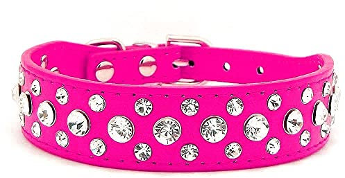 haoyueer Collier en cuir synthétique avec strass pour chien ou chat Taille S Rose vif