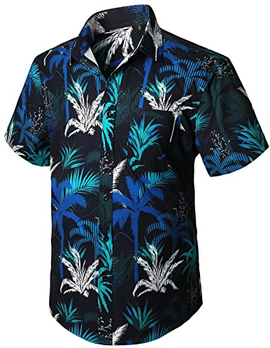 Enlision Hawaii Hemd Männer Sommer Kurzarm Schwarz Hawaiihemd Palmen Mit Brusttasche Strandhemd 3XL