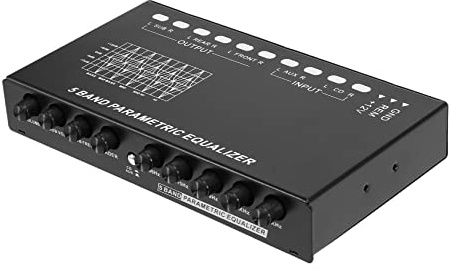 Evarbuild 5-BüNde Audio Equalizer, Einstellbarer 7 Band EQ VerstäRker Grafik Equalizer mit CD/AUX Eingangs Schalter, Schwarz