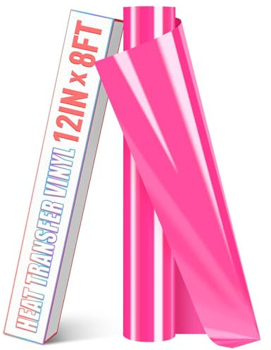HTVDIY Heat Transfer Vinyl Roll - 12In x 8Ft HTV Vinyl for T-Shirts,Pink Iron on Vinyl Roll -Easy to Cut Permanent Vinyl for Bag,HTV Vinyl Bundles DIY on Fabric,Clothing