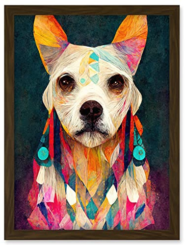 Doppelganger33 LTD Boho Chic Shaman Dog Mystical Painting Artwork Framed Wall Art Print A4