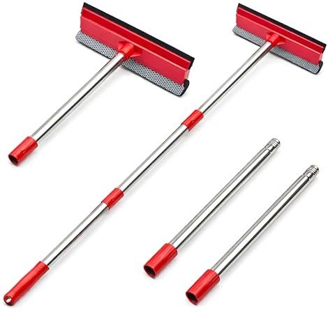 DSV Standard Window Squeegee, 2-in-1 Window Cleaner with 55 Extension Poles, Window Washing Kit, Glass Door Cleaner, Multi-Use Car Windshield Cleaning Tool with Long Handle for High Outdoor Windows