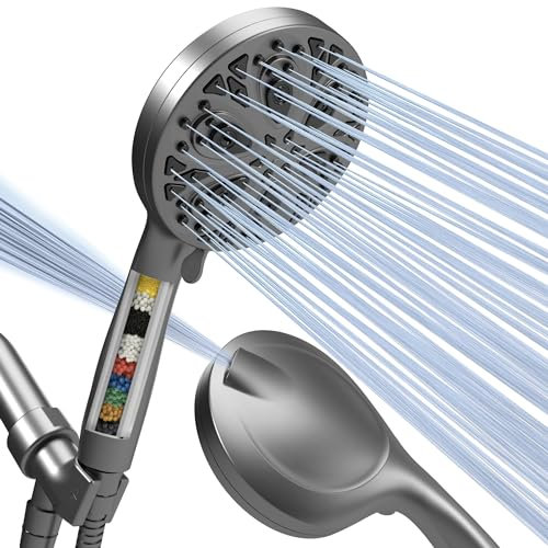 SparkPod 10 Spray Setting Shower Head with Handheld - Luxury 5 High Flow Hand Held Shower Head with High Pressure Jets, Premium Stainless Steel 6ft. Hose & Bracket (Charcoal Grey, with Filter)