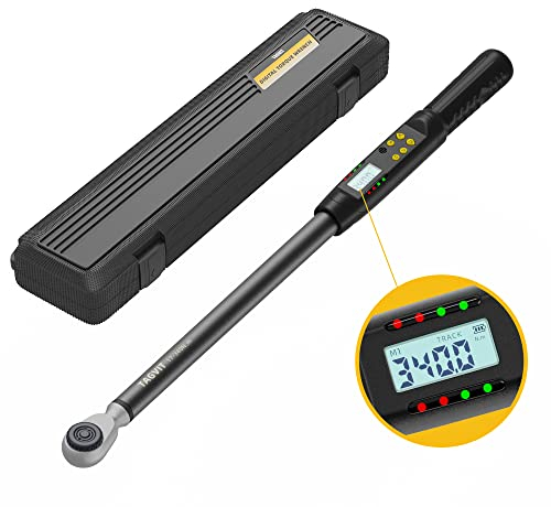 TAGVIT Llave Dinamométrica Digital 1/2, ±2% Alta Precisión, 17-340 Nm Llave Dinamométrica con Zumbador y Pantalla LED para Moto, Coche y Camión