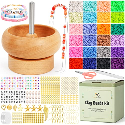 PP OPOUNT Clay Beads Kit with Bead Spinner and 4800 Clay Beads, Including 632 Jewelry Accessories and Big Eye Beading Needles