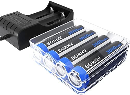 4PCS Battery of Rechargeable 3.7V 3600mAh with 2 Bay USB Battery Charger for Flashlight