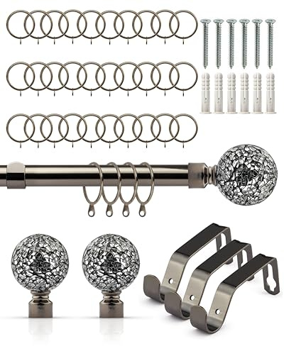 Emma Barclay Extendable Curtain Pole With Finials Rings Brackets & Fittings Sets 16-19mm in Black Silk Metal Curtain Poles For Eyelet Curtains Rod - Cut Glass Collection 1.6m - 3m Black Silk
