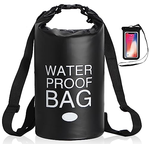 Uncle Paul Trockentasche für Boote, wasserdichte Tasche zum Driften, Bootfahren, Kajakfahren, Angeln, Rafting, Schwimmen, Camping, Kanufahren, Surfen, Schwarz (mit wasserdichter Handytasche), 20