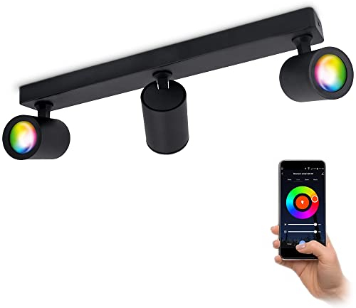 linovum TENJO Deckenlampe schwarz schwenkbar kompatibel mit Alexa, Siri & Google - WLAN Küchenlampe 3x RGB GU10 Lampe RGB+W
