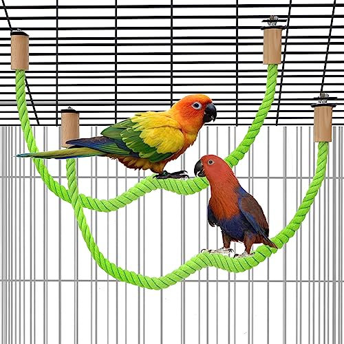 KALIONE 2 Pack Bird Rope Pole Accessories Perch Swing Bird Cage Stand Parrot Bird Perch Stand Paw Grinding Standing Climbing Perch for Parrot, Cockatiels, Parakeets, Budgies, Lovebirds