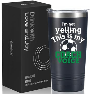 Onebttl Football Gifts for Men, Coach Gifts, I'm Not Yelling, This is My Coach Voice, Travel Mug, 590ml, Black