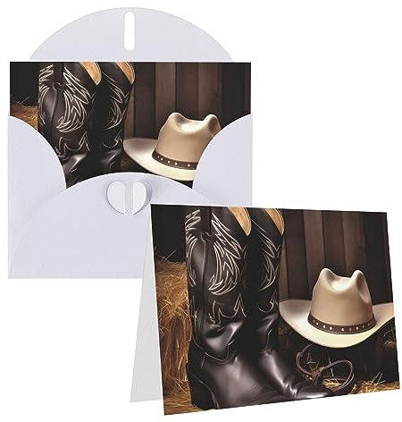 Grußkarten Cowboy schwarzer Hut westliche Stiefel gedruckt Grußkarten mit Umschlag Glückwünsche auf Geburtstagskarten für alle Gelegenheiten Geburtstag danke Hochzeit und mehr 10 x 15 cm