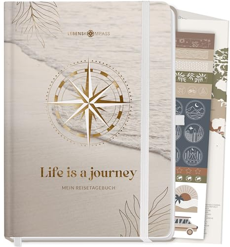 LEBENSKOMPASS® Reisetagebuch Journey zum ausfüllen A5 Platz für 50 Erinnerungen selberschreiben - Reisedokumentation & Achtsamkeitsübungen - Tagebuch für den Urlaub zur Organisation und Erinnerung