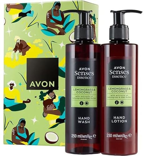 Avon Senses Essence Lemongrass & Coconut GIFT BOXED & Sealed Hand Care Duo - 195ml Hand Wash + 195ml Hand Lotion