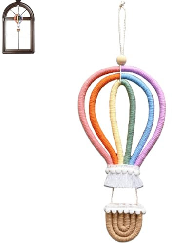 YANJIY Gewebte Wanddekorationen, Makramee Wandbehang Farbig, Wandteppich Boho, Heißluftballon Hänge, Bunter Regenbogen Wandanhänger, für Kinderzimmer Dekoration, Babyzimmer Heimdekoration (S)