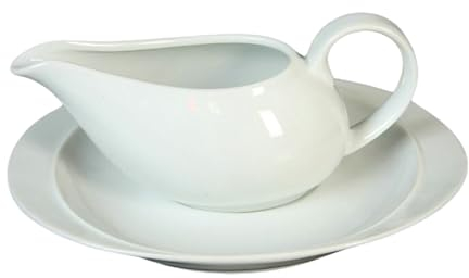 DRW Salsiera con Piatto Porcellana Bianca Misure: 18.6x8.5x8.4 cm