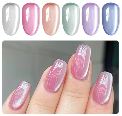 MIZHSE Cat Eye UV Gel Set Mit Magnet 6 Farben 7ml 9D Cateye UV Gel Mondlich Katzenaugen Glue Nail Polish Magnet Nagellack Glitzer Cat Eye Nagellack Rosa Art Manicure Salon Home DIY