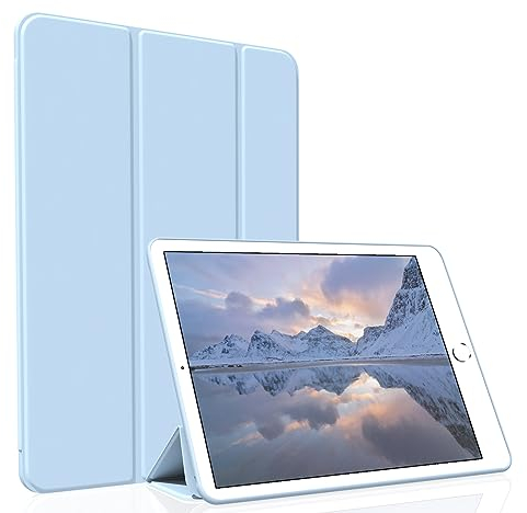 Figair Hülle für iPad Air 2 (2014 Modell), Weicher TPU Rückseite Ultradünn Leicht Smart Schutzhülle, Auto Schlafen/Wecken Hülle für iPad Air 2. Generation A1566/A1567, Hellblau