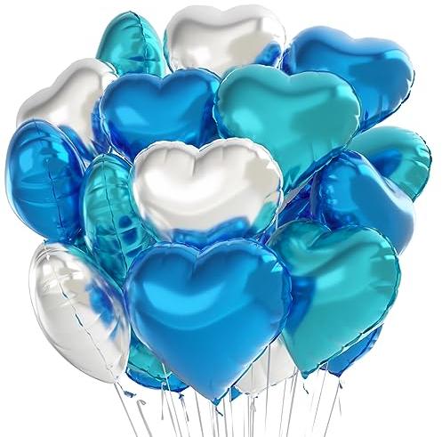 Herz Folienballon Blau Silber 24 Stück,Herzballons Hochzeit Blau Silber,Herz Helium Luftballons,Herzluftballons für Party,Geburtstag,Valentinstag, Hochzeit, Verlobung,Muttertag(Blau Silber)