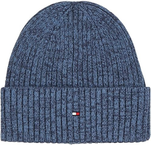 Tommy Hilfiger Herren Strickmütze Flag Twisted Yarn mit Umschlag, Blau (Military Denim), Einheitsgröße