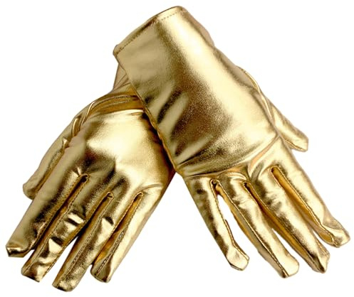 BaronHong 1 Paar glänzende metallische Spandex-Handschuhe, kurze Handschuhe aus Kunstleder für Halloween, Cosplay, Kostüm, Partygeschenke (golden, M)